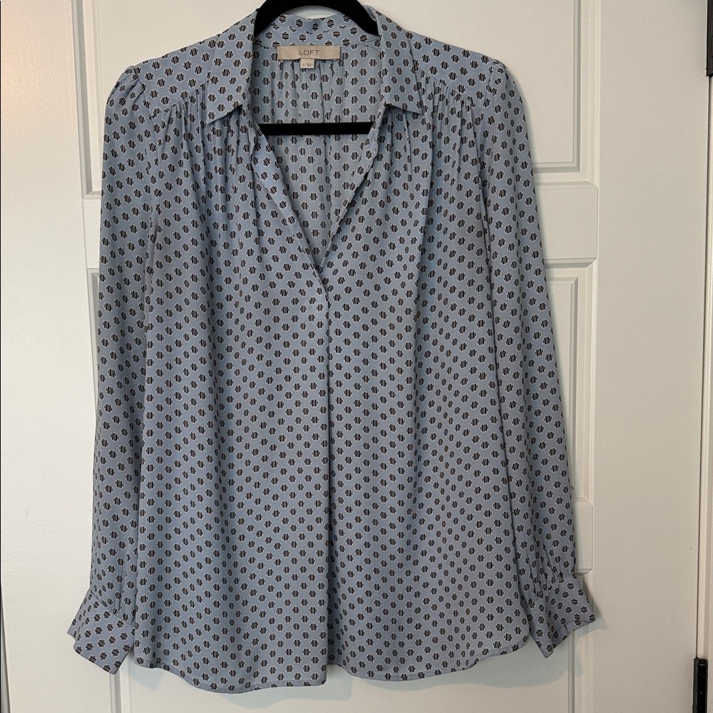 Loft// light blue polka dot top